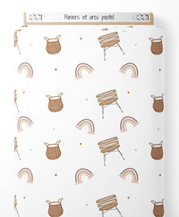Tissu - Paniers et arcs pastel