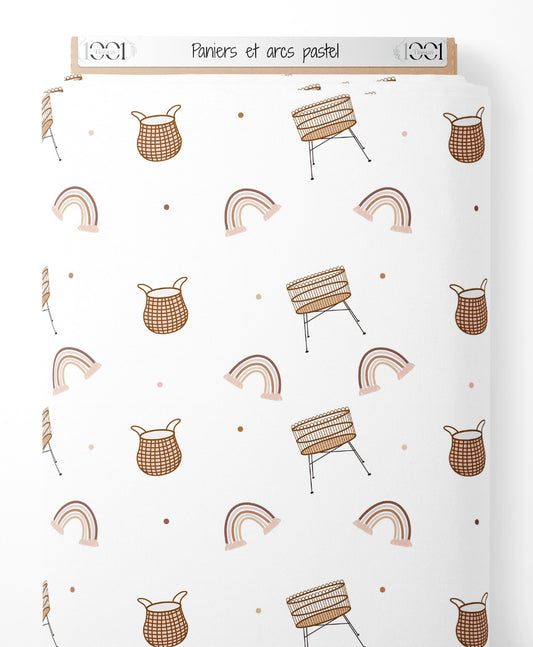 Tissu - Paniers et arcs pastel