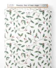 Tissu - Branches fines et baies rouges