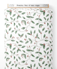 Tissu - Branches fines et baies rouges