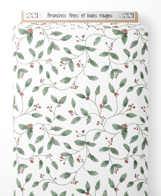 Tissu - Branches fines et baies rouges