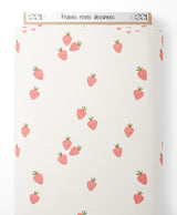Tissu - Fraises roses dessinées