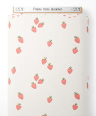 Tissu - Fraises roses dessinées