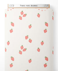 Tissu - Fraises roses dessinées