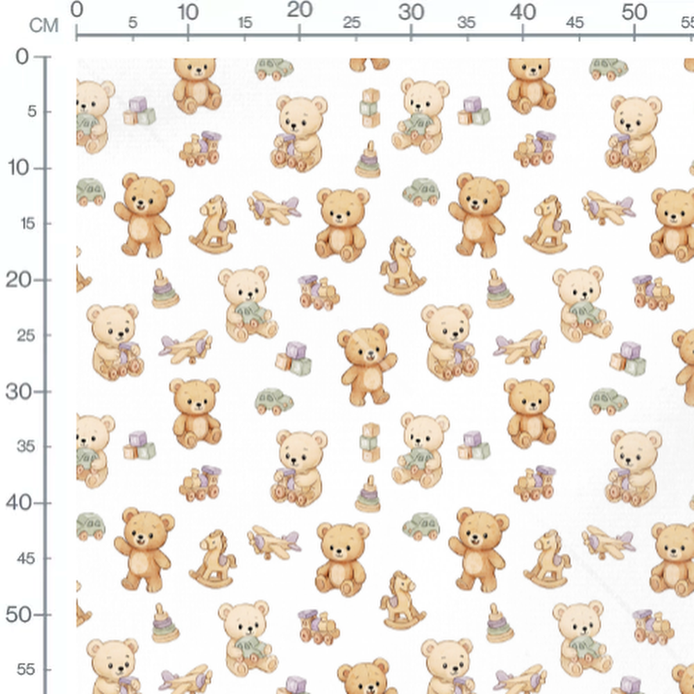 Tissu - Oursons beige et jouets pastel