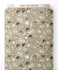 Tissu - Nuages beige sur fond vert