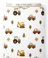 Tissu - Engins et arbres marron