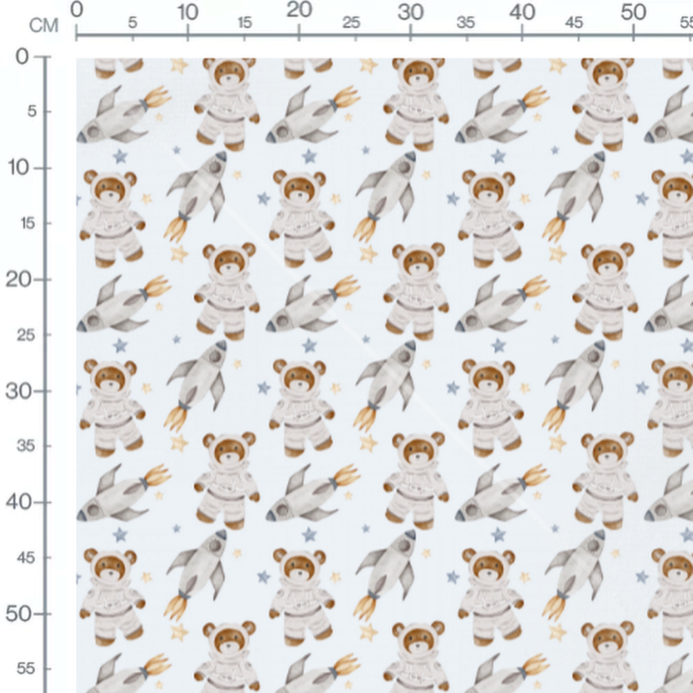 Tissu - Ours astronautes sur fond blanc