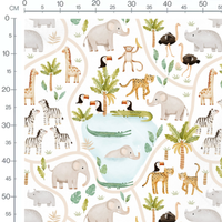 Tissu - Animaux et palmiers sur blanc