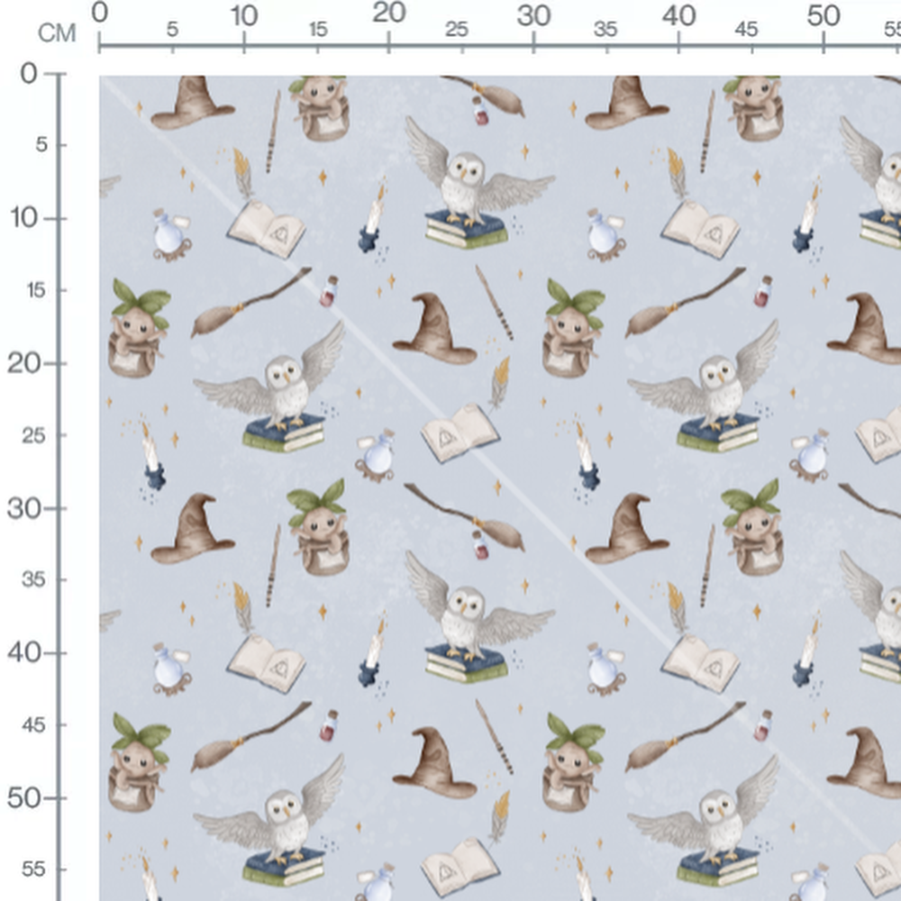 Tissu - Hiboux et magie bleu clair