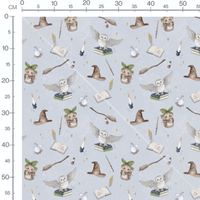 Tissu - Hiboux et magie bleu clair