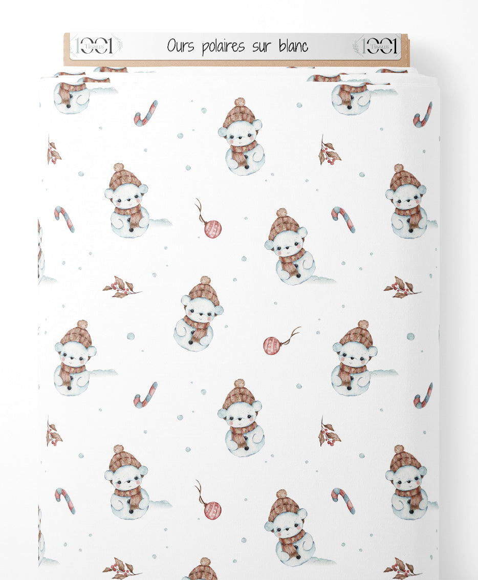 Tissu - Ours polaires sur blanc