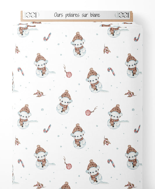 Tissu - Ours polaires sur blanc