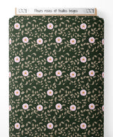 Tissu - Fleurs roses et feuilles beiges