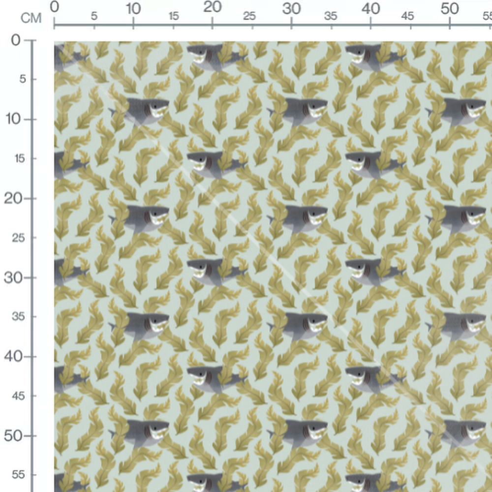 Tissu - Requins et algues dorées