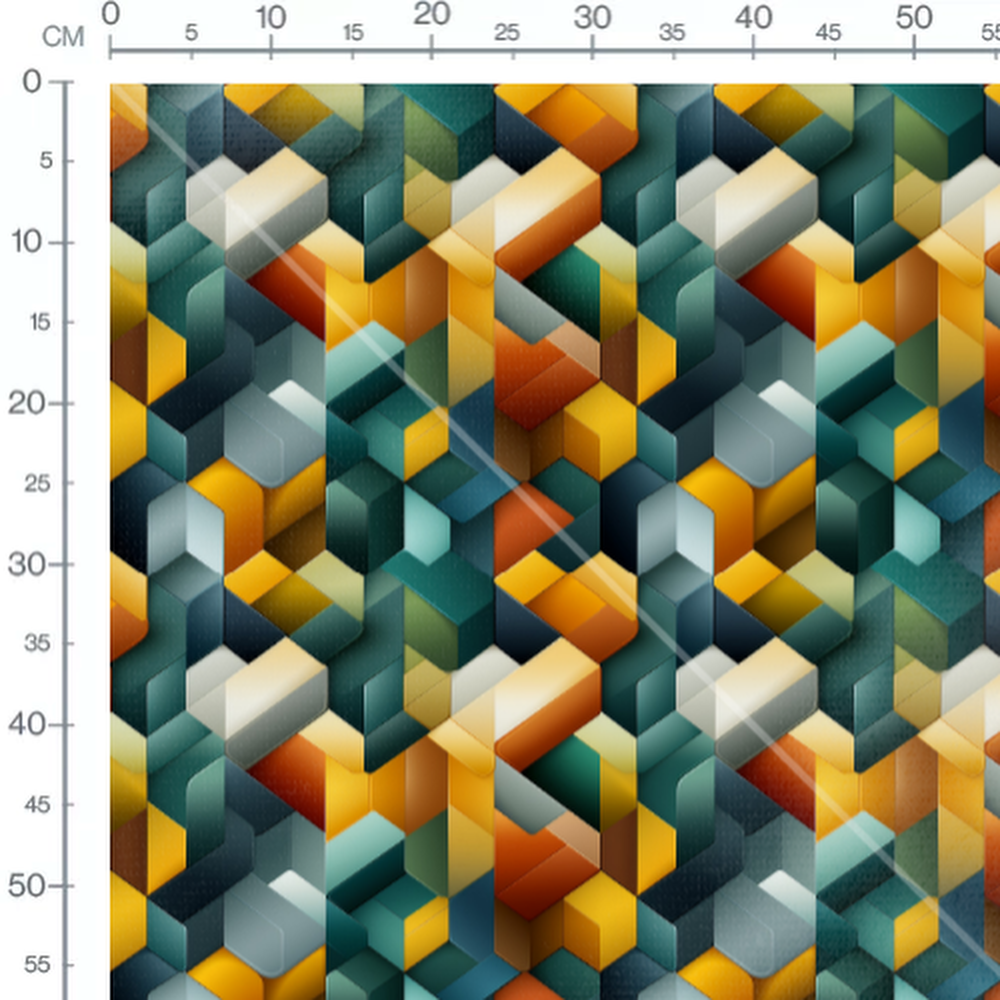 Tissu - Mosaïque Cubes Vert Or