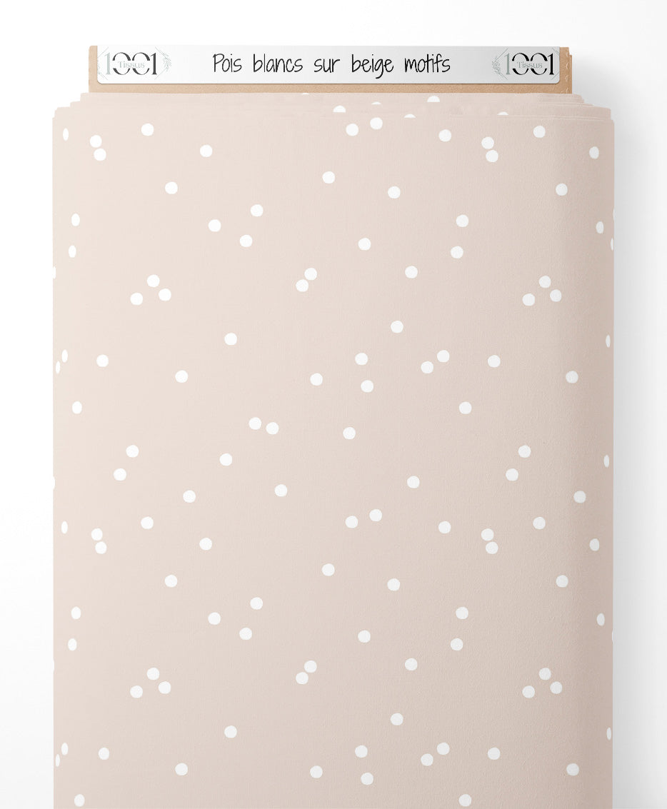 Tissu - Pois blancs sur beige motifs