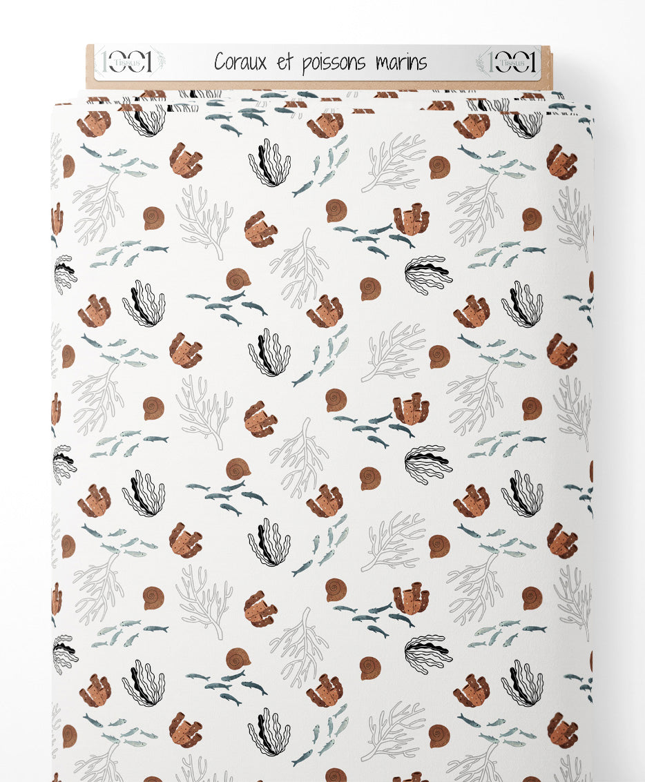 Tissu - Coraux et poissons marins