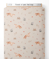 Tissu - Renards et lapins sur fond beige