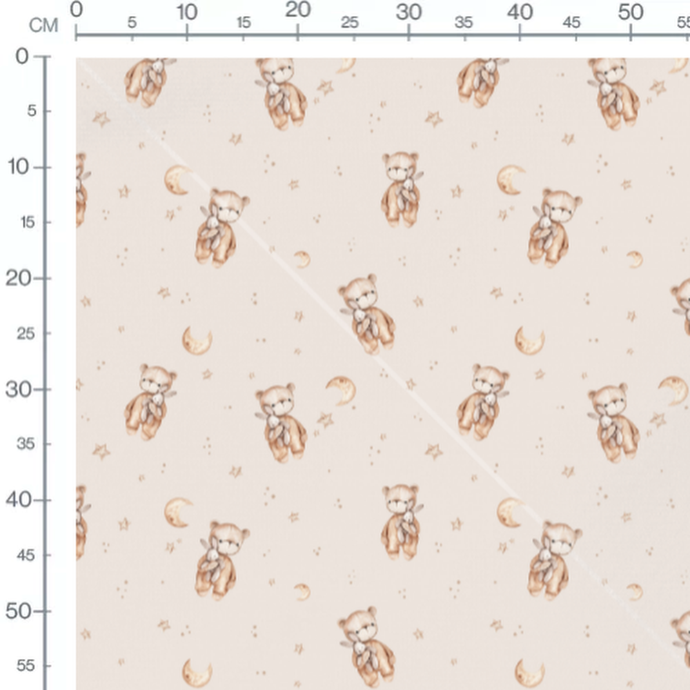 Tissu - Oursons et lapins sur beige clair