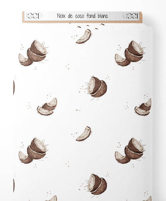 Tissu - Noix de coco sur fond blanc