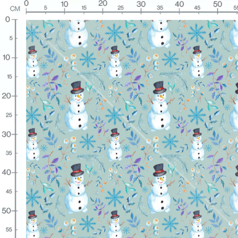 Tissu - Bonhommes de neige et flocons