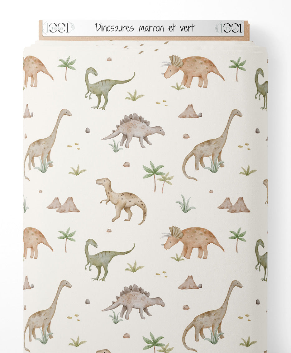 Tissu - Dinosaures marron et vert