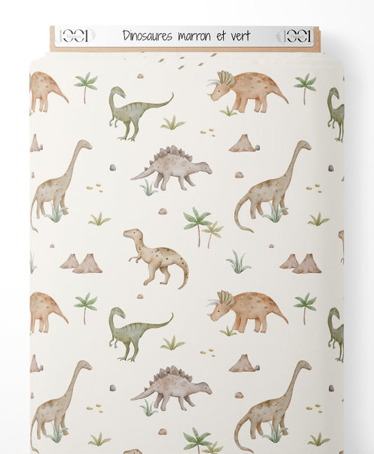 Tissu - Dinosaures marron et vert