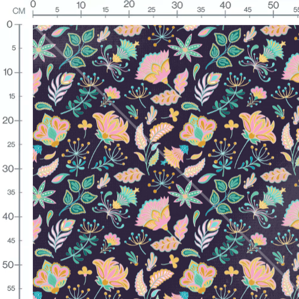 Tissu - Fleurs multicolores sur violet