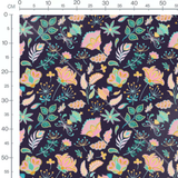 Tissu - Fleurs multicolores sur violet