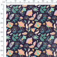 Tissu - Fleurs multicolores sur violet