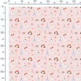 Tissu - Lapins gourmands sur rose