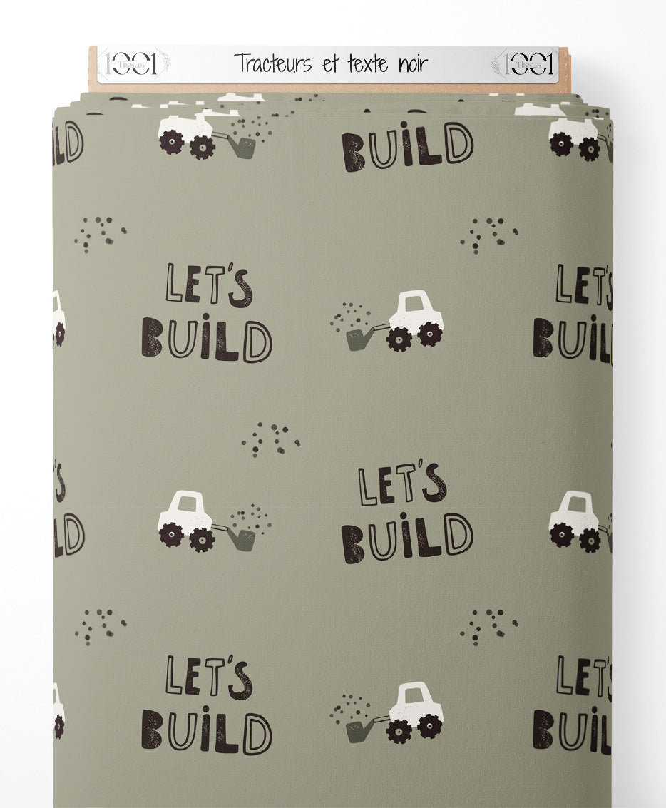 Tissu - Tracteurs et texte noir