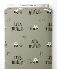 Tissu - Tracteurs et texte noir