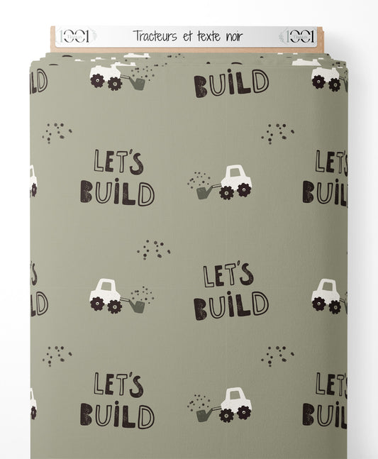 Tissu - Tracteurs et texte noir