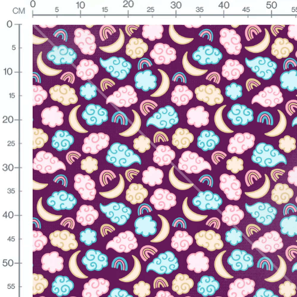 Tissu - Nuages colorés sur violet