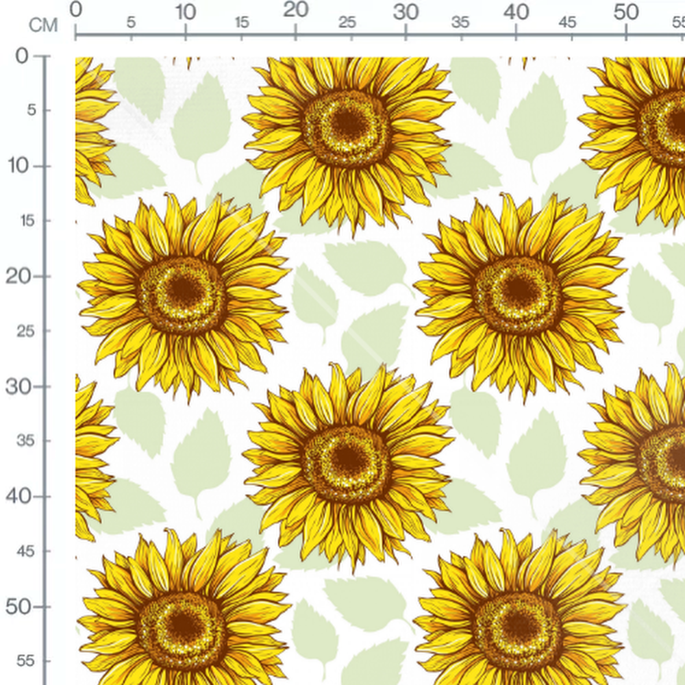 Tissu - Tournesols jaunes sur fond blanc