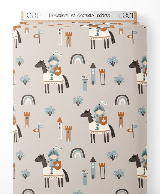 Tissu - Chevaliers et châteaux colorés