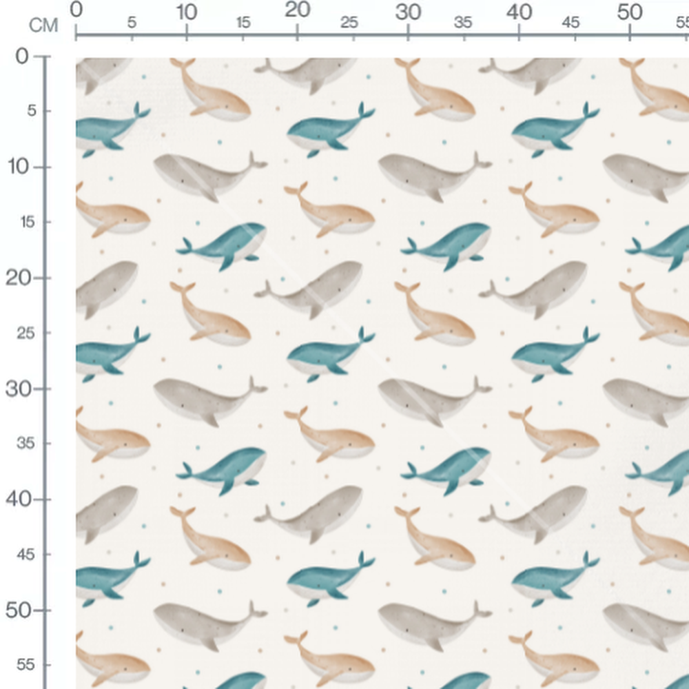 Tissu - Baleines pastel sur fond clair