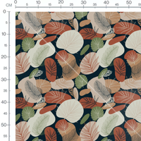 Tissu - Feuilles colorées sur fond sombre