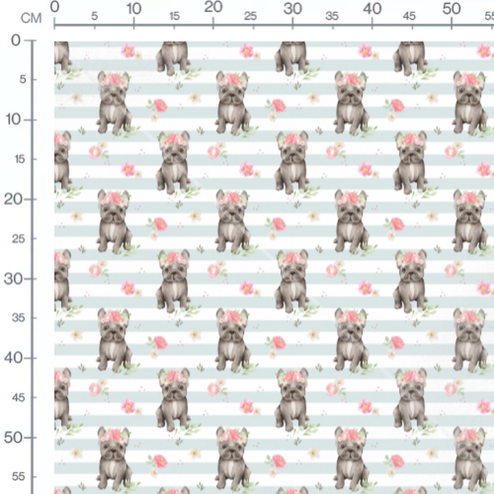 Tissu - Chiens et fleurs pastel