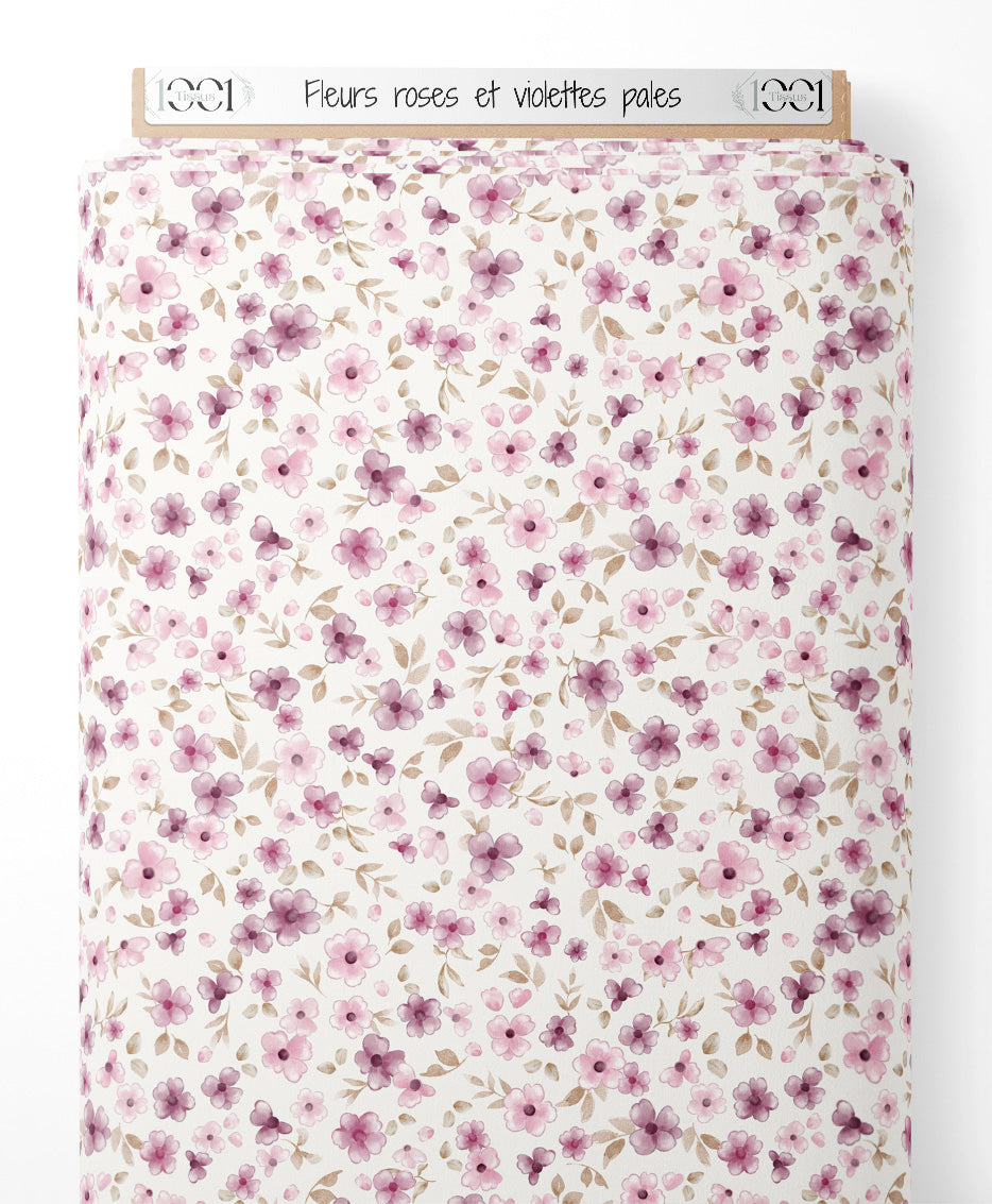 Tissu - Fleurs roses et violettes pâles