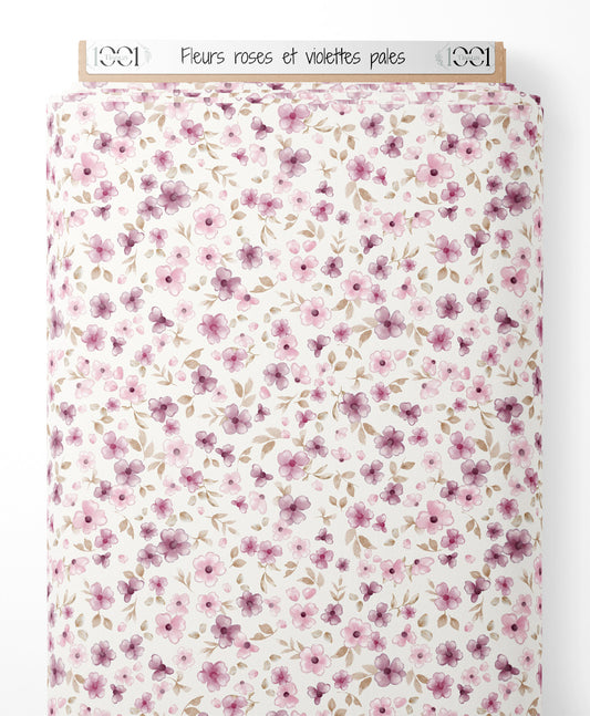 Tissu - Fleurs roses et violettes pâles