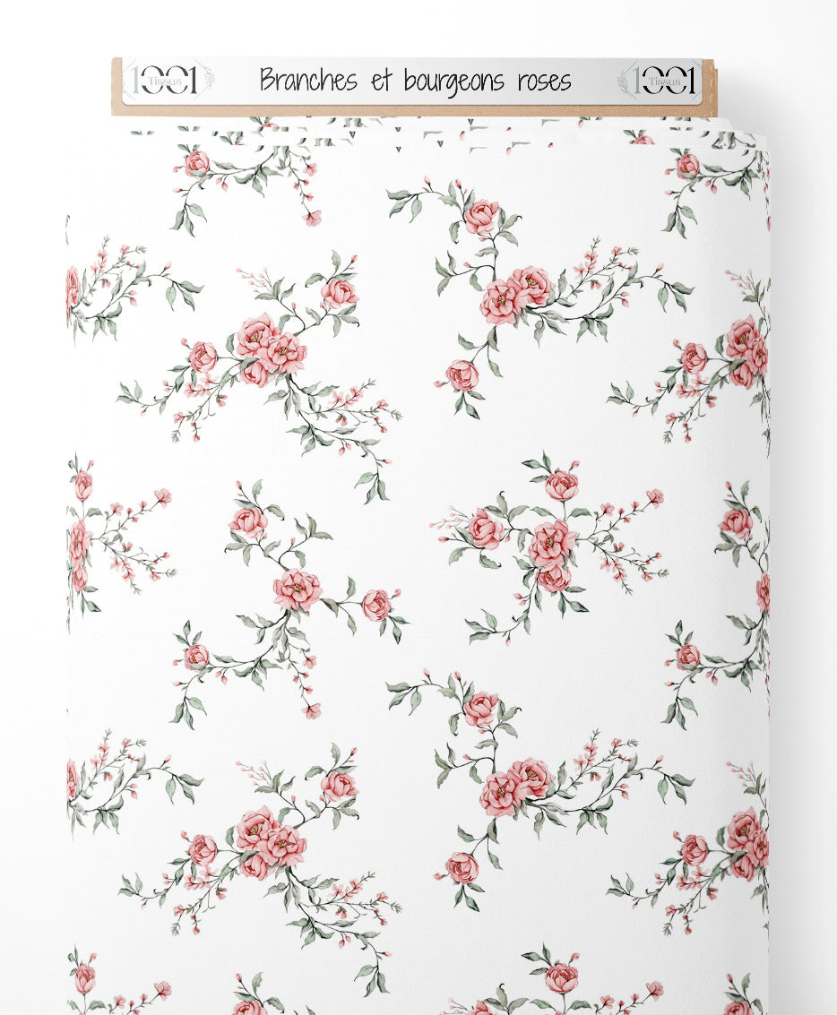 Tissu - Branches et bourgeons roses