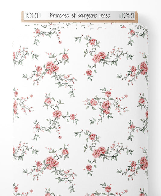 Tissu - Branches et bourgeons roses