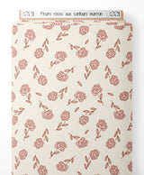Tissu - Fleurs roses aux contours marron