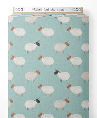 Tissu - Moutons sur fond bleu à pois
