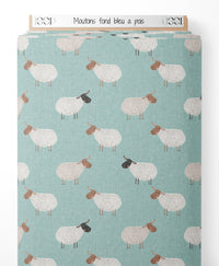 Tissu - Moutons sur fond bleu à pois