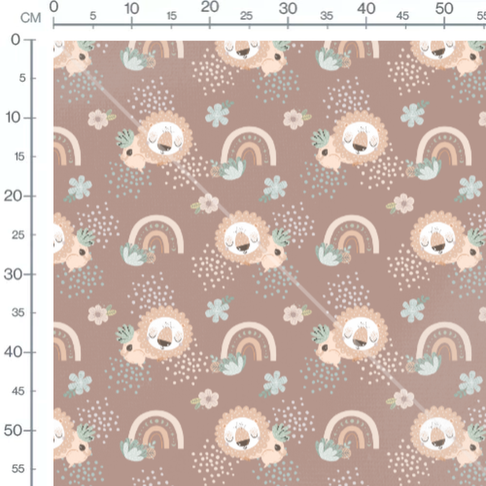 Tissu - Lions souriants sur fond brun