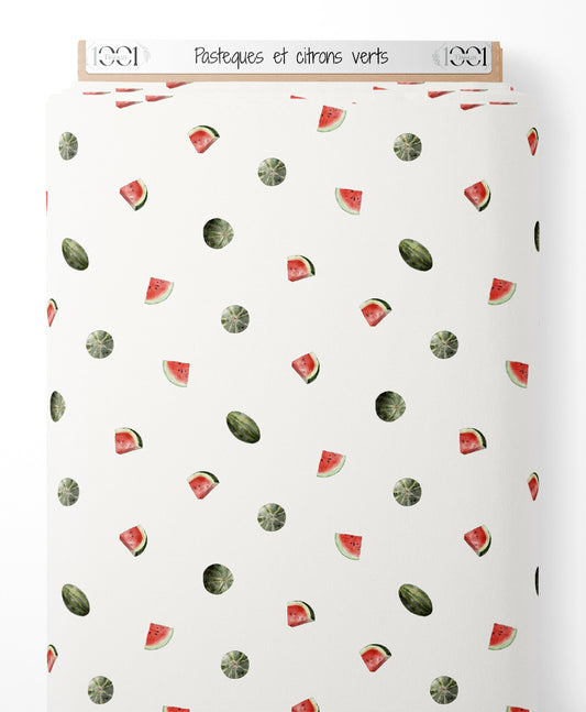 Tissu - Pastèques et citrons verts